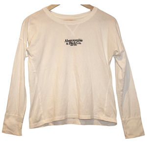 Abercrombie & Fitch Soft A&F Tee White Black Crewneck Long Sleeve Shirt Size S